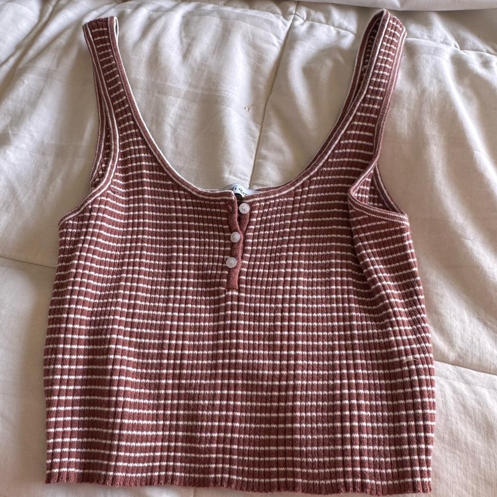 Red and White Ribbed Crop Tank Top